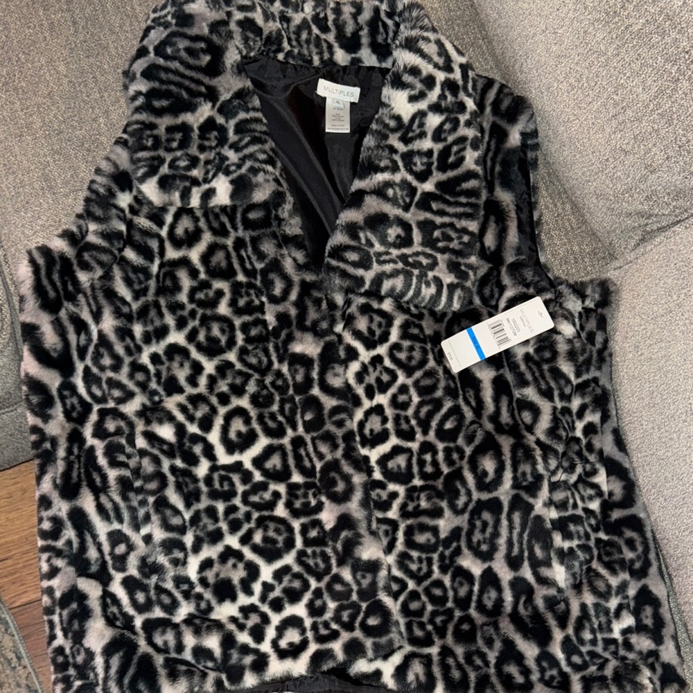 Multiples Black and Gray Leopard Print Vest